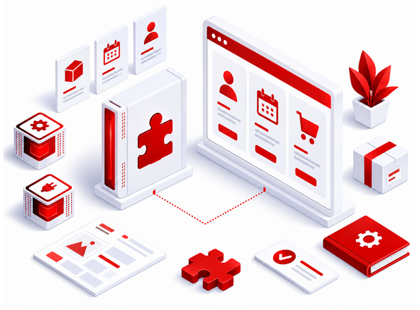 Webplattform mit passenden Funktionsbausteinen für Kundenportal, Buchung und Shop